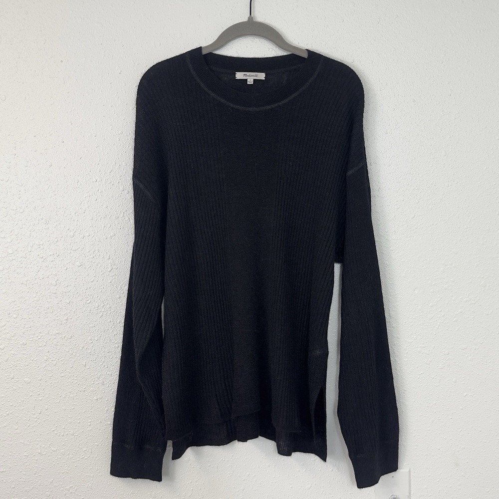 Madewell Black Ribbed Alpaca Blend Crew Neck Oversize Fit Sweater Womens L
